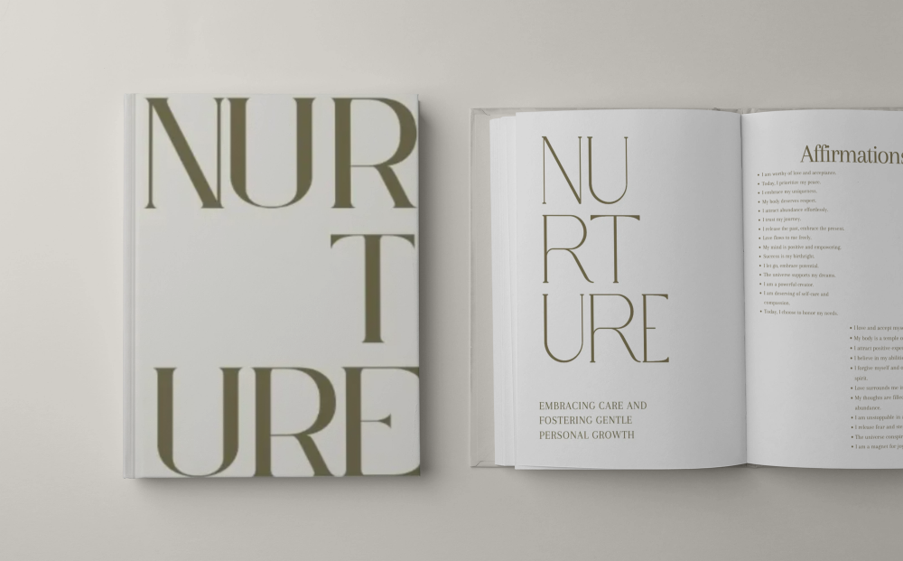 Book titled 'Nurture' with an open page on a light background